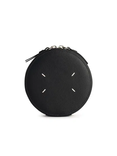 Maison Margiela Round Coin Purse Metal Accents In Black