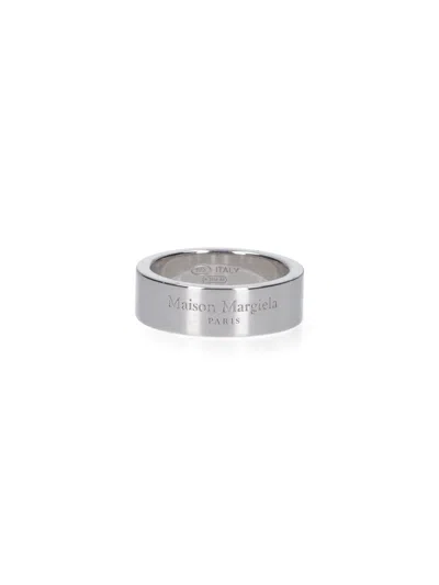 Maison Margiela Circular Sterling Silver Ring With Engraved Logo In Metallic