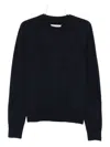 Maison Margiela Classic Crew Neck Sweater With Suede Elbow Patches In Blue