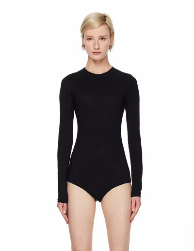 Maison Margiela Black Stretch Long Sleeves Body-suit In Polyamide Blend Woman