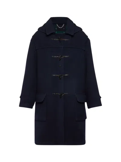 Maison Margiela Classic Toggle Coat With Large Pockets And Shoulder Epaulettes In Blue