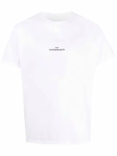 Maison Margiela Classic White Cotton T-shirt For Men With Embroidered Front Logo