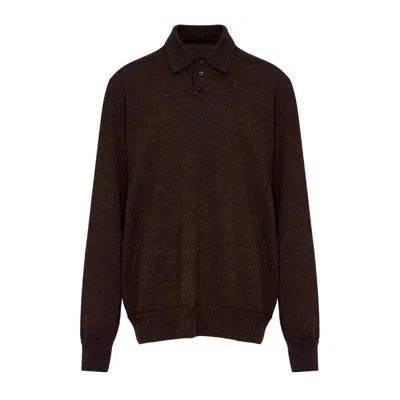 Maison Margiela Classic Wool Polo Shirt In Brown