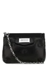 Maison Margiela Puffy Jet-black Leather Bag With Logo Patch And Silver Hardware In Black