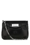 Maison Margiela Puffy Jet-black Leather Bag With Logo Patch And Silver Hardware In Black