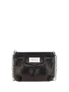 Maison Margiela Puffy Jet-black Leather Bag With Logo Patch And Silver Hardware In Black