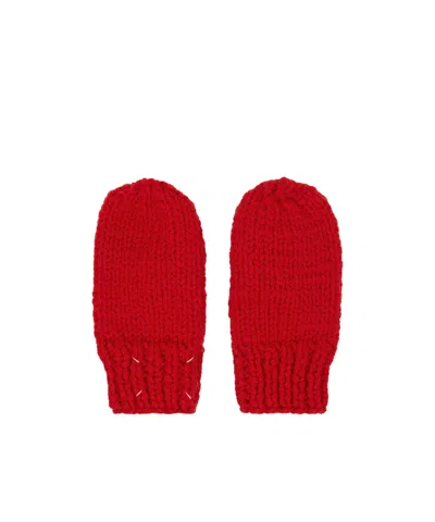 Maison Margiela Coarse Knitted Gloves In Red