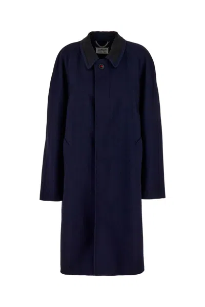 Maison Margiela Single-breasted Wool Coat In Blue