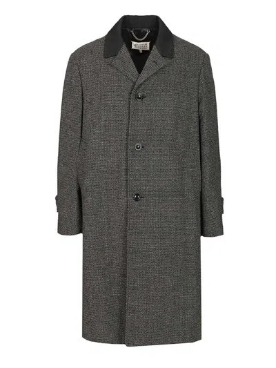 Maison Margiela Single-breasted Black/white Wool Blend Coat In Multi