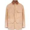 Maison Margiela Corduroy Collar Waxed Cotton Canvas Coat In Beige