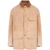 Maison Margiela Corduroy Collar Waxed Cotton Canvas Coat In Beige