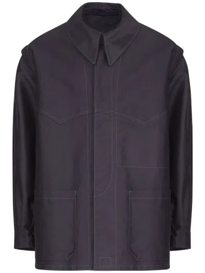 Maison Margiela Satin Cotton Pointed-collar Shirt In Black