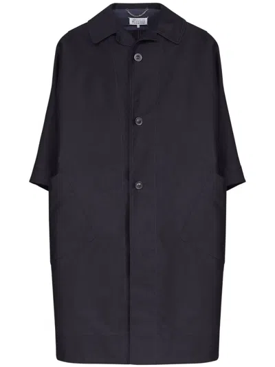 Maison Margiela Cocoon Long Cotton Coat In Black