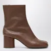 Maison Margiela Tabi High Heels Ankle Boots In Brown Leather In Brown