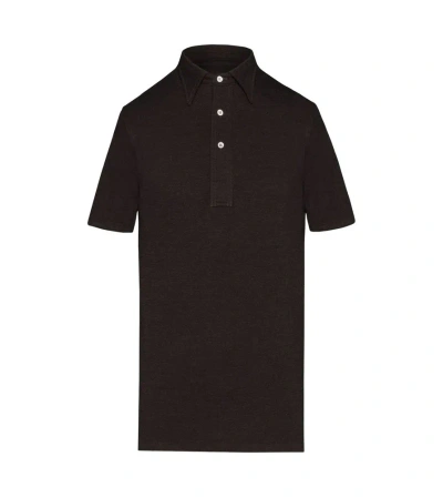 Maison Margiela Collared Knit Polo Shirt In Brown