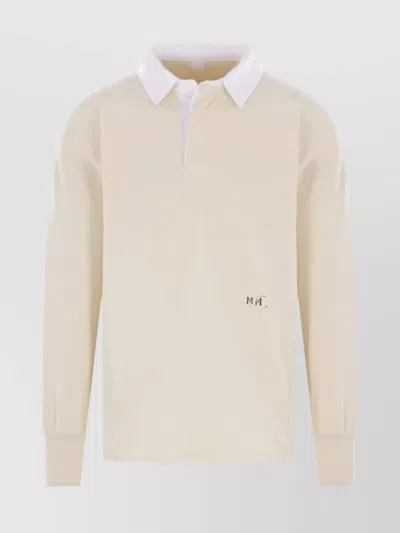 Maison Margiela Collared Long Sleeves Ribbed Cuffs Polo Shirt In Neutrals