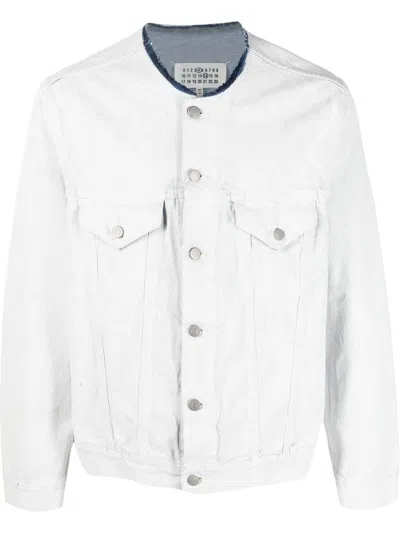 Maison Margiela Collarless Denim Jacket In 967 White