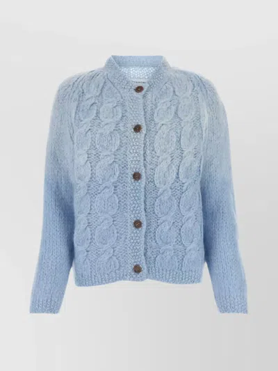 Maison Margiela Collarless Mohair Blend Cardigan In Blue