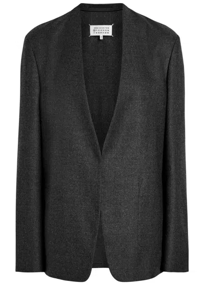 Maison Margiela Collarless Wool Blazer In Gray