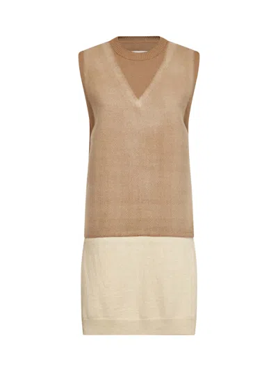 Maison Margiela Colorblock Virgin Wool Sweater Vest In Brown