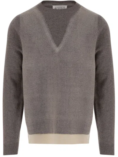 Maison Margiela Color-block Wool Sweater With Iconic Four Stitches In Multi
