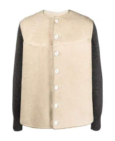 Maison Margiela Colour-block Leather Jacket In Nude