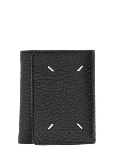 Maison Margiela Leather Wallet With Four Stitches In Black
