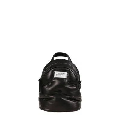 Maison Margiela Compact Leather Backpack With Chain Strap In Black