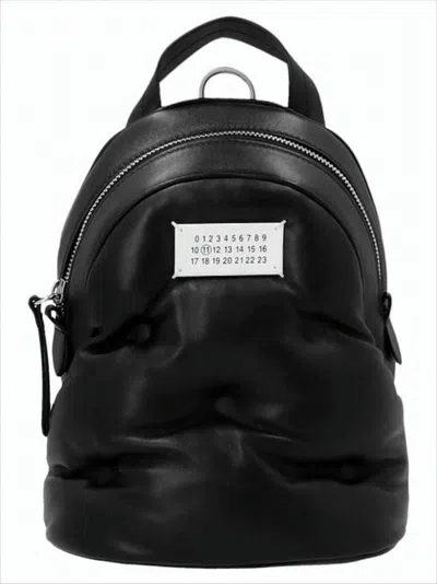 Maison Margiela Compact Napa Leather Backpack With Silver Chain Detail In Black