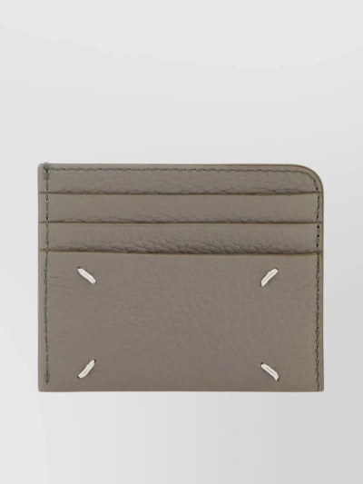 MAISON MARGIELA COMPACT PEBBLE LEATHER CARD HOLDER WITH TEXTURED STITCHINGS