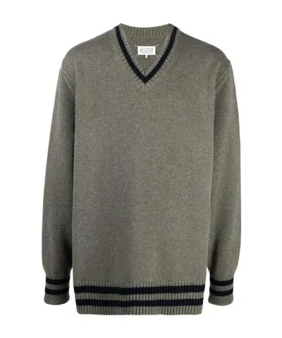 Maison Margiela Contrast-trim Wool Jumper In Green