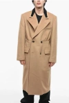 Maison Margiela Contrasting Lapel Camel Wool Blend Double-breasted Coat In Brown
