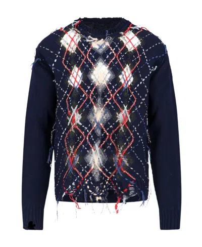 Maison Margiela Contrasting-stitch Argyle-knit Jumper In Black