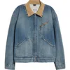 Maison Margiela Frayed Hem Denim Jacket With Contrasting Collar In Light Blue