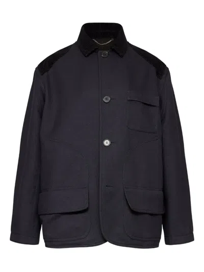 Maison Margiela Corduroy-collar Overshirt In Blue
