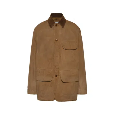 Maison Margiela Corduroy Collar Waxed Coat Man Ochre In Brown