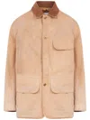 Maison Margiela Corduroy Collar Waxed Cotton Canvas Coat In Neutrals