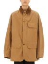 Maison Margiela Corduroy Collar Waxed Cotton Canvas Coat In Beige