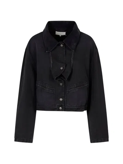Maison Margiela Corduroy-collar Four-stitch Denim Jacket In Black