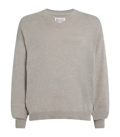 Maison Margiela Cotton-blend V-neck Sweater In Gray