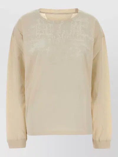 Maison Margiela Cotton Crew Neck Printed Long Sleeve T Shirt In Gray