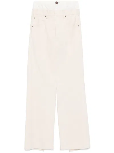 Maison Margiela Cotton Denim Long Skirt With Slits And Belt Loops In White