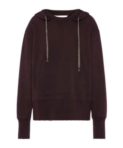 Maison Margiela Cotton Hooded Sweatshirt In Burgundy