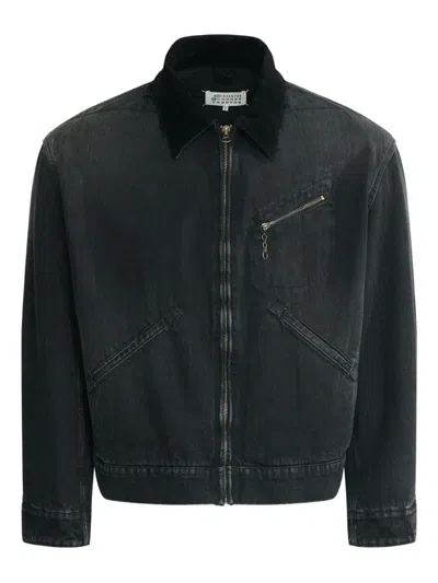 Maison Margiela Cropped Denim Jacket With Distressed Detailing In Blue