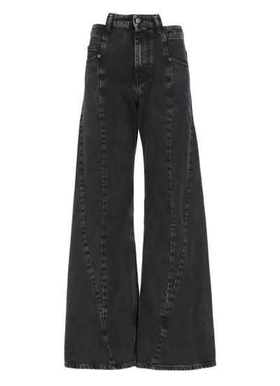 Maison Margiela Black Jeans With Wide Leg And Four-stitch Moniker Logo In Denim Woman