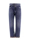 Maison Margiela Men Cotton Jeans With Wool Madras Details In Blue