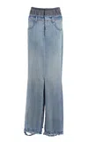 Maison Margiela Light Blue Long Skirt With Front Slit And Five Pocket Design In Denim Woman In Blue
