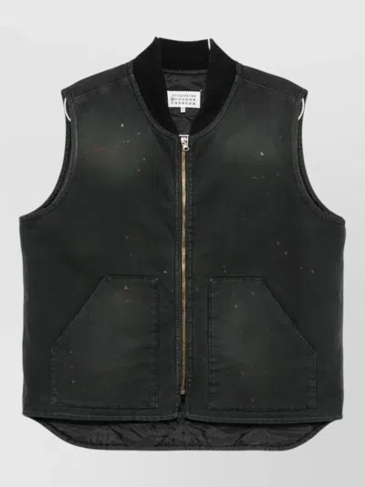 Maison Margiela Cotton Paint-splatter Sleeveless Vest In Black