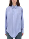 Maison Margiela Tailored White Cotton Long-sleeved Shirt With Structured Collar In Blue