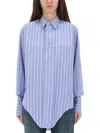 Maison Margiela Tailored White Cotton Long-sleeved Shirt With Structured Collar In Blue